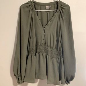 ASOS green flowy blouse with cinched waist line (Brand new, Never worn)
